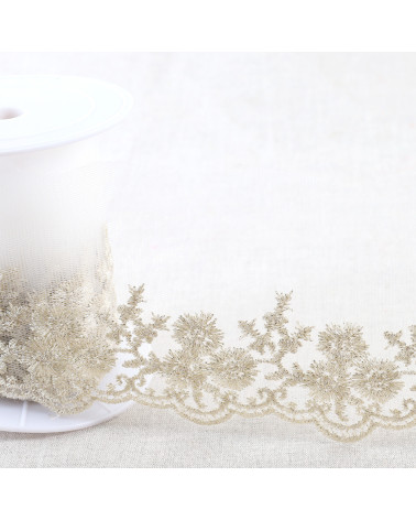Metallic embroidery on 90mm gold tulle per meter