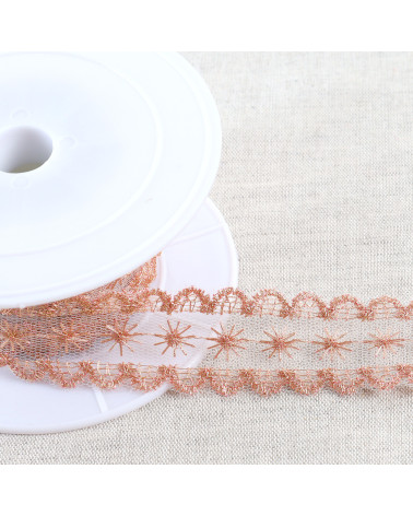 Metallic embroidery on 28mm rose gold tulle per meter