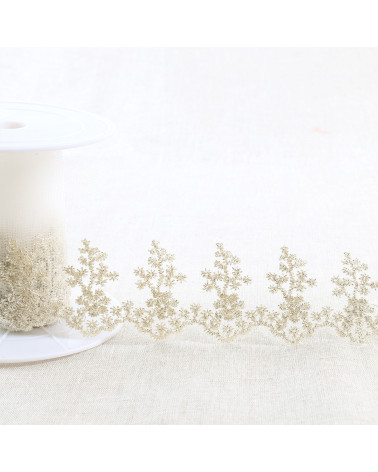 Broderie métallique sur tulle 80mm or au mètre