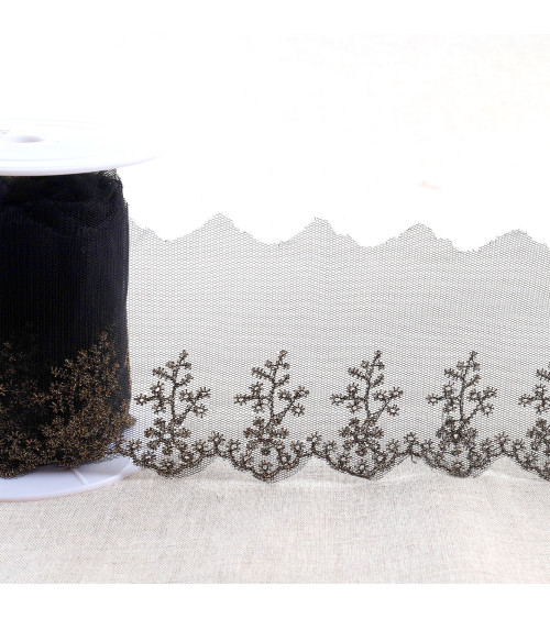 Metallic embroidery on 80mm black/gold tulle per meter