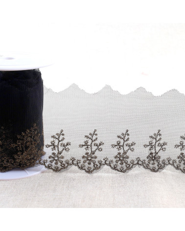 Broderie métallique sur tulle 80mm noir/or au mètre