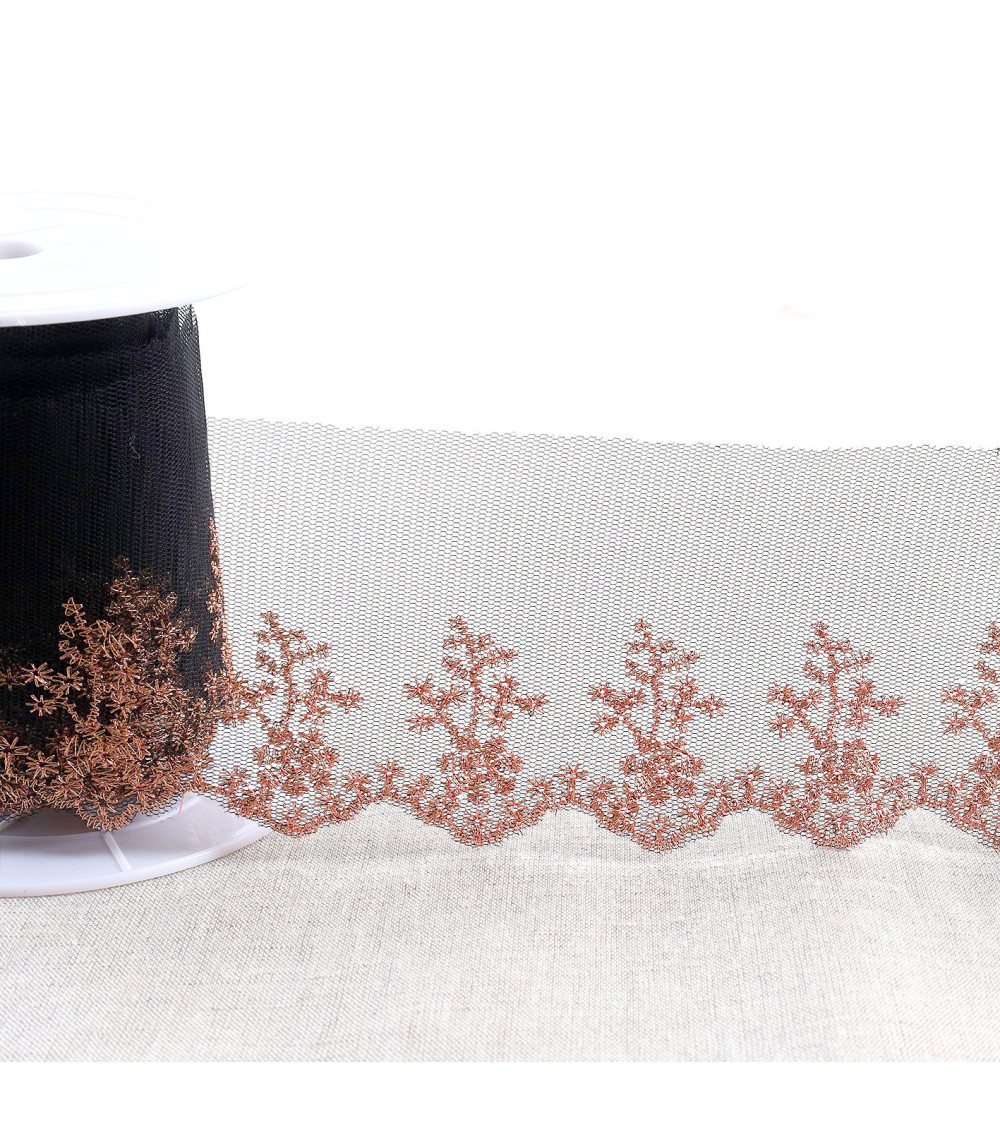 Stretch dress braid 80mm black/gold/pink by the meter