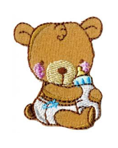 Set of 3 bear iron-on patches with baby bottle