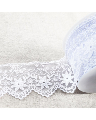 Spool 18m embroidered tulle matte edelweiss 85mm white