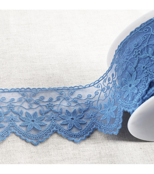 Spool 18m embroidered tulle matte edelweiss 85mm lavender blue