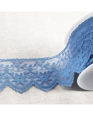 Spool 18m embroidered tulle matte edelweiss 85mm lavender blue