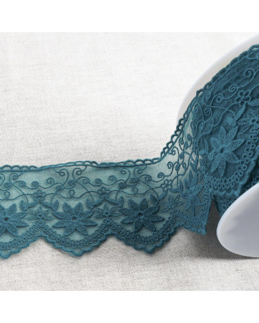 Spool 18m embroidered tulle matte edelweiss 85mm duck blue