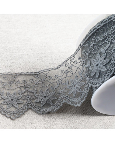 Spool 18m embroidered tulle edelweiss matt 85mm medium gray