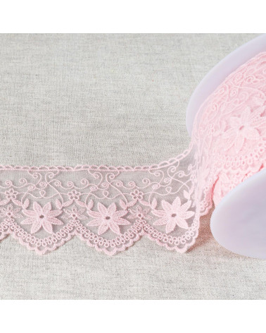 Spool 18m embroidered tulle matte edelweiss 85mm fuchsia pink