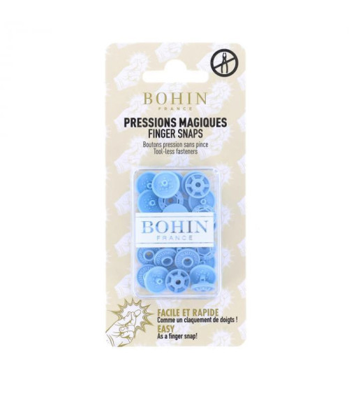 Boutons pressions sans pince 13mm Bohin bleu ciel