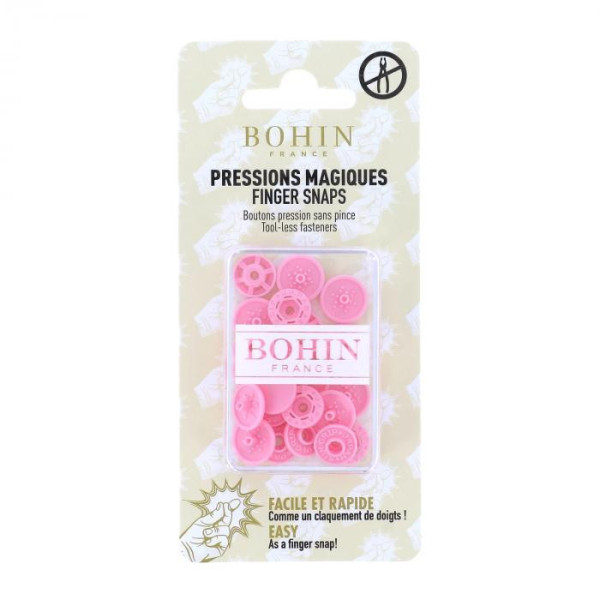 Boutons pressions sans pince 13mm Bohin rose layette