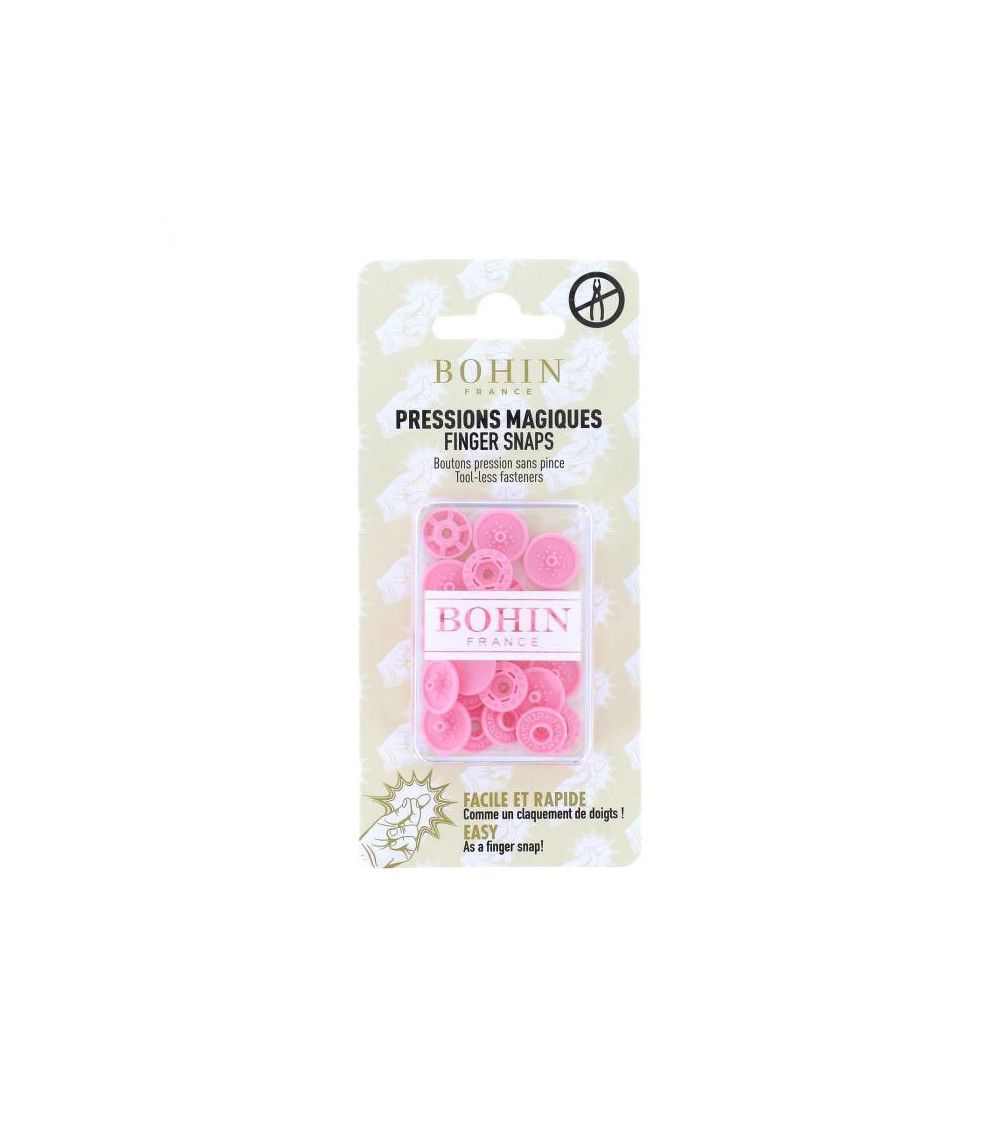 Boutons pressions sans pince 13mm Bohin rose layette