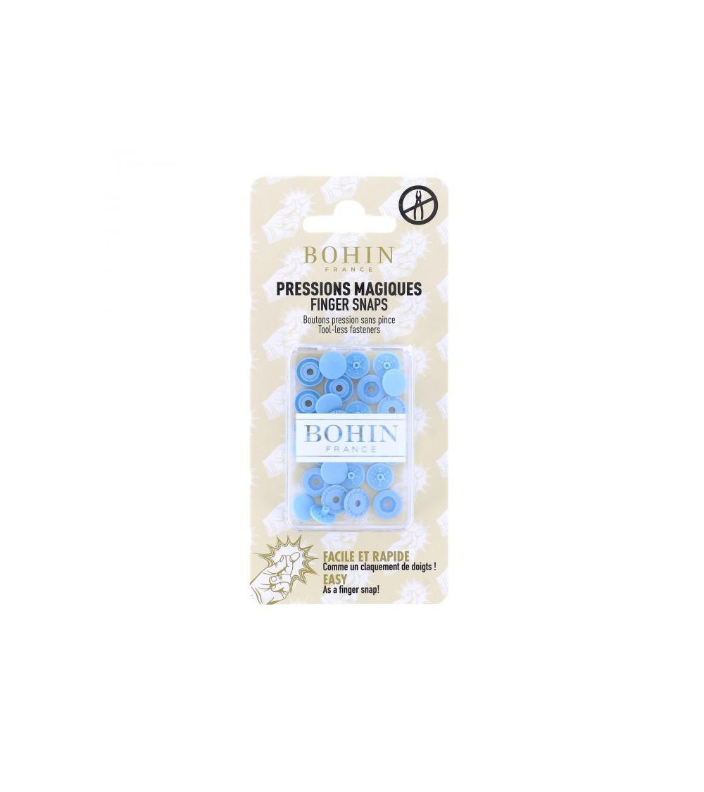 Boutons pressions sans pince 9mm Bohin bleu ciel