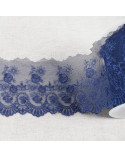 Bobine 18m tulle brodé fleurs festonnées brillant bleu marine 110mm