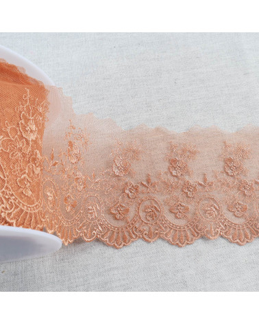 Bobina 18m tulle ricamato fiori smerlati lucido tulle ricamato fiori smerlati beige scuro lucido 110mm