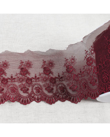 Spool 18m tulle embroidered scalloped flowers shiny tulle embroidered scalloped flowers shiny plum 110mm