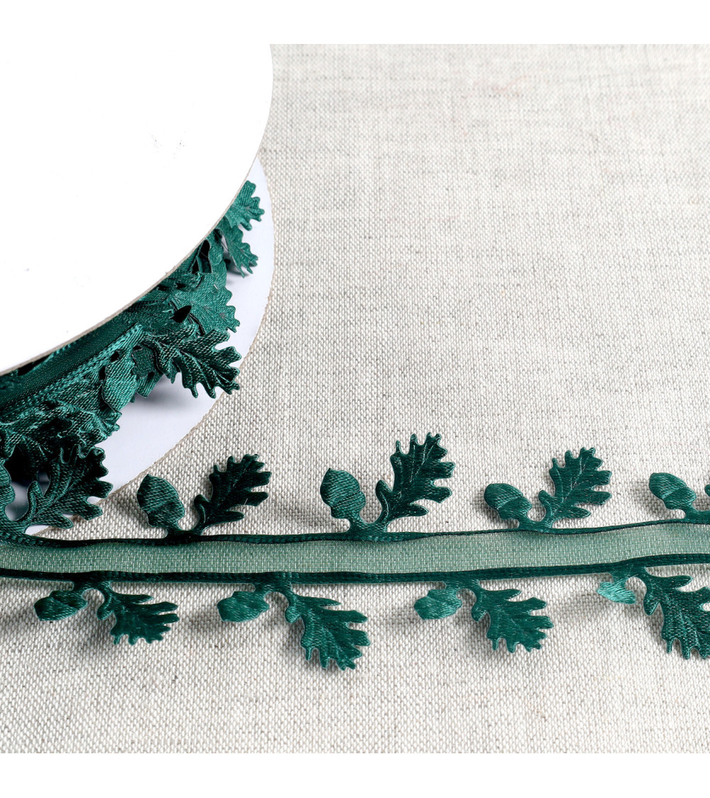 Spool 20m holly cut-out ribbon bottle green holly cut-out ribbon 35mm