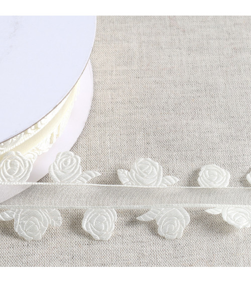 20m reel cut-out ribbon roses cut-out ribbon roses ecru 35mm