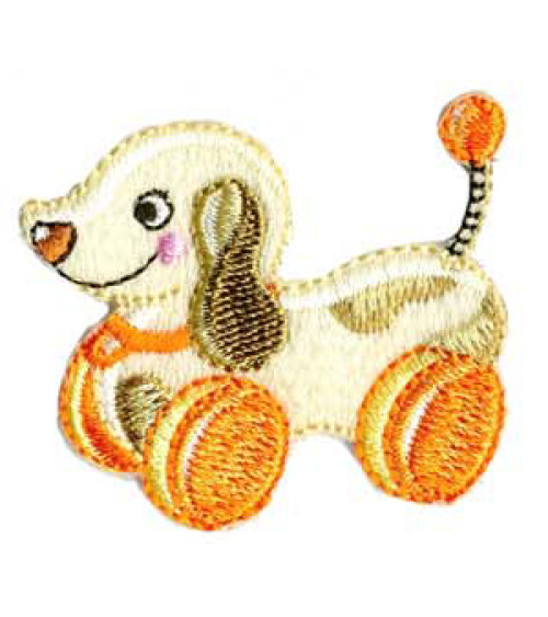 Set of 3 iron-on patches toy vintage dog on wheels