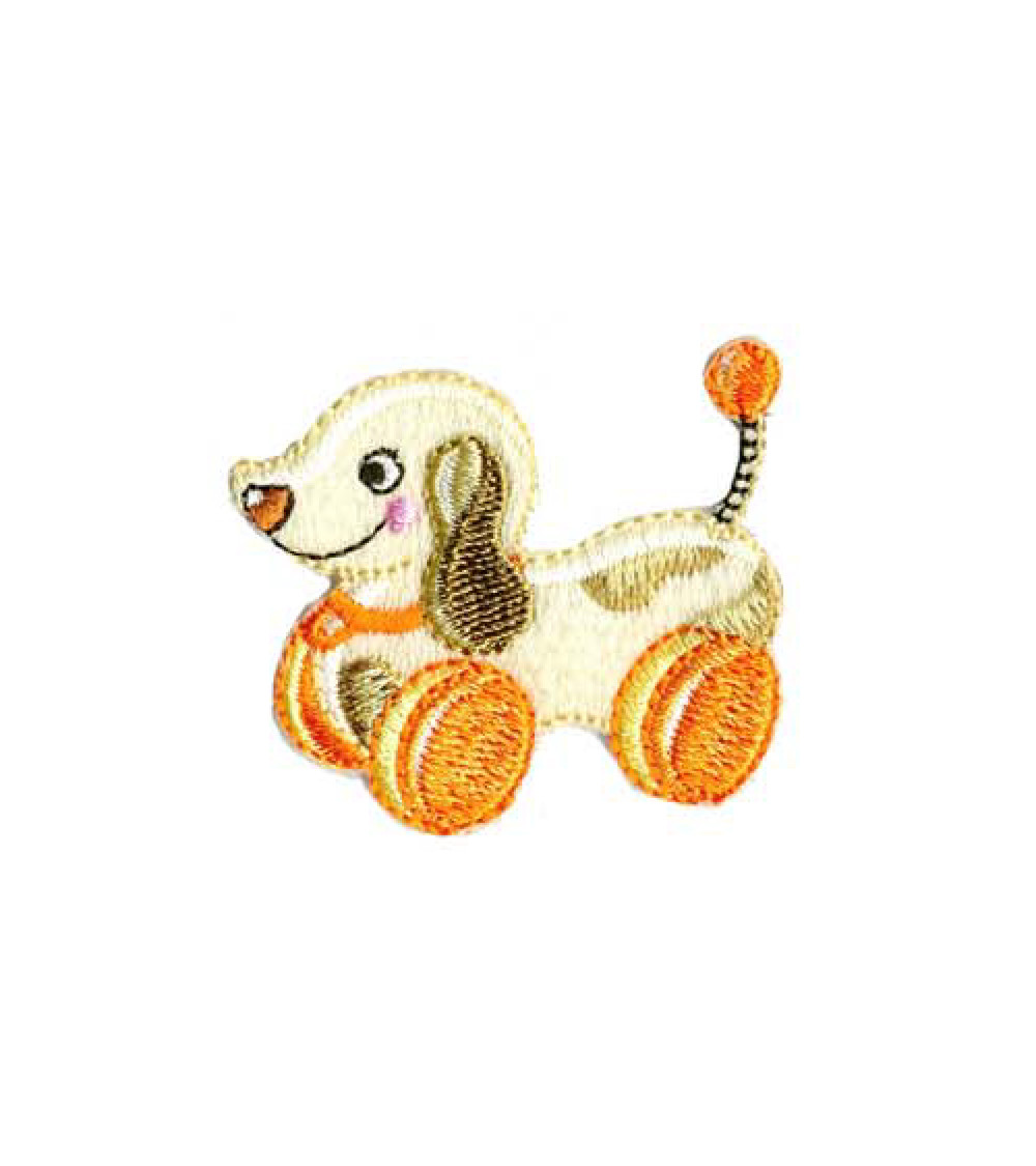 Set of 3 iron-on patches vintage toy dog on wheels