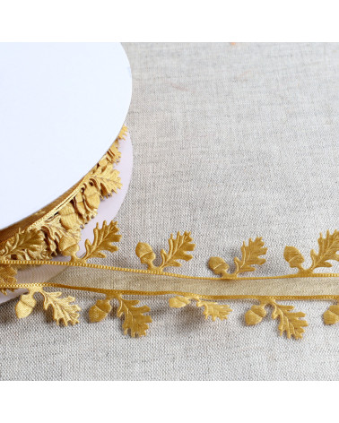 Holly cut ribbon 35mm gold per meter