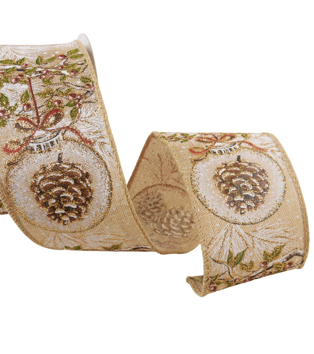 Bobine 10m ruban pommes de pin beige 63mm