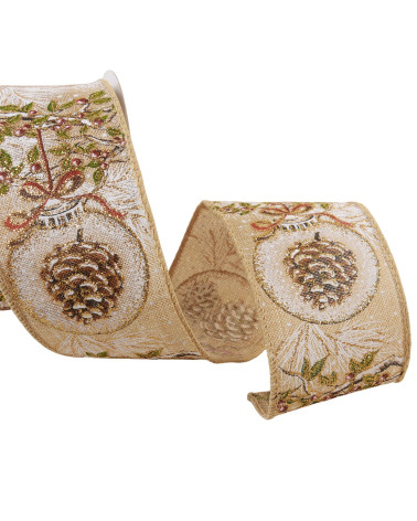 Bobine 10m ruban pommes de pin beige 63mm