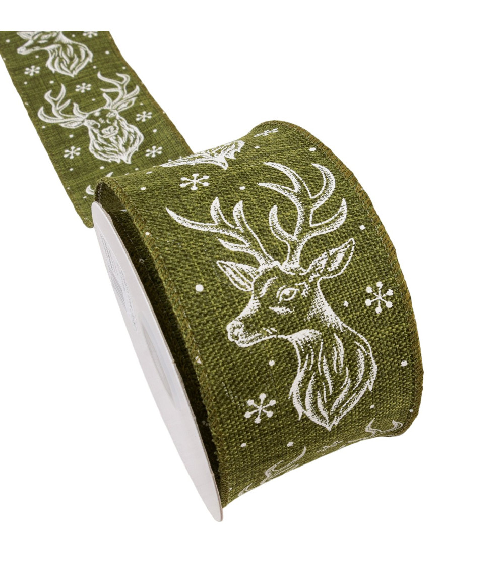 10m spool of green deer ribbon 63mm