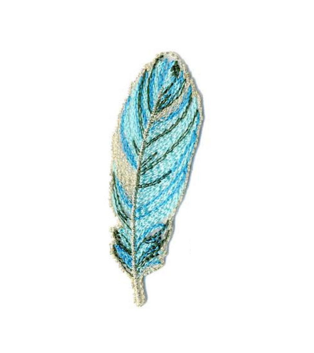 Set of 3 iron-on turquoise and gold leaf badges 7x2cm