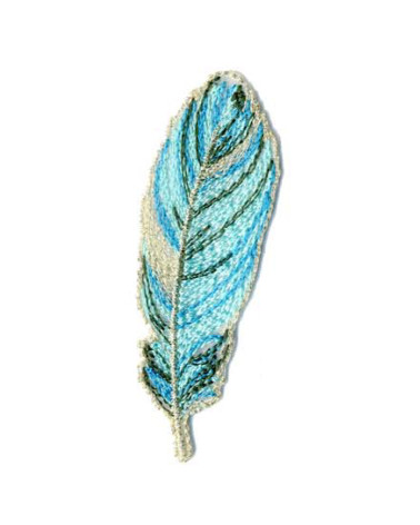 Set of 3 iron-on turquoise and gold leaf badges 7x2cm