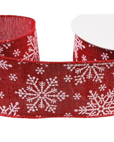 Bobina da 10 m di nastro rosso con fiocchi di neve da 63 mm