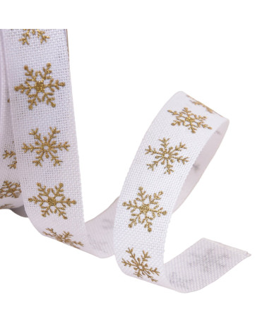 Spool of 20m ribbon with small white snowflakes 16mm