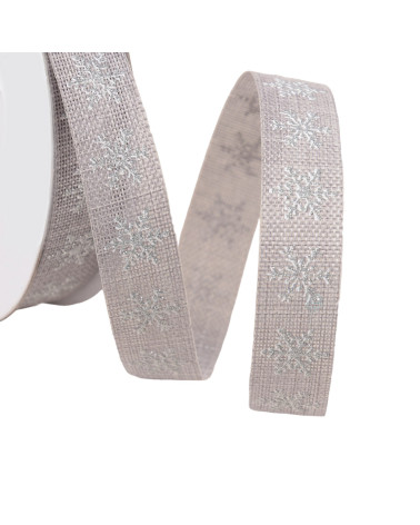 20m reel of small gray snowflake ribbon 16mm