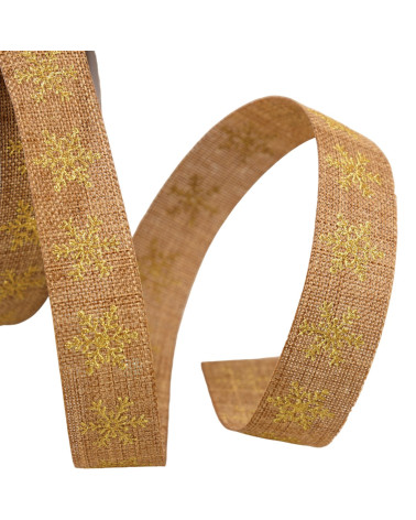 Spool of 20m ribbon with small chocolate brown snowflakes 16mm