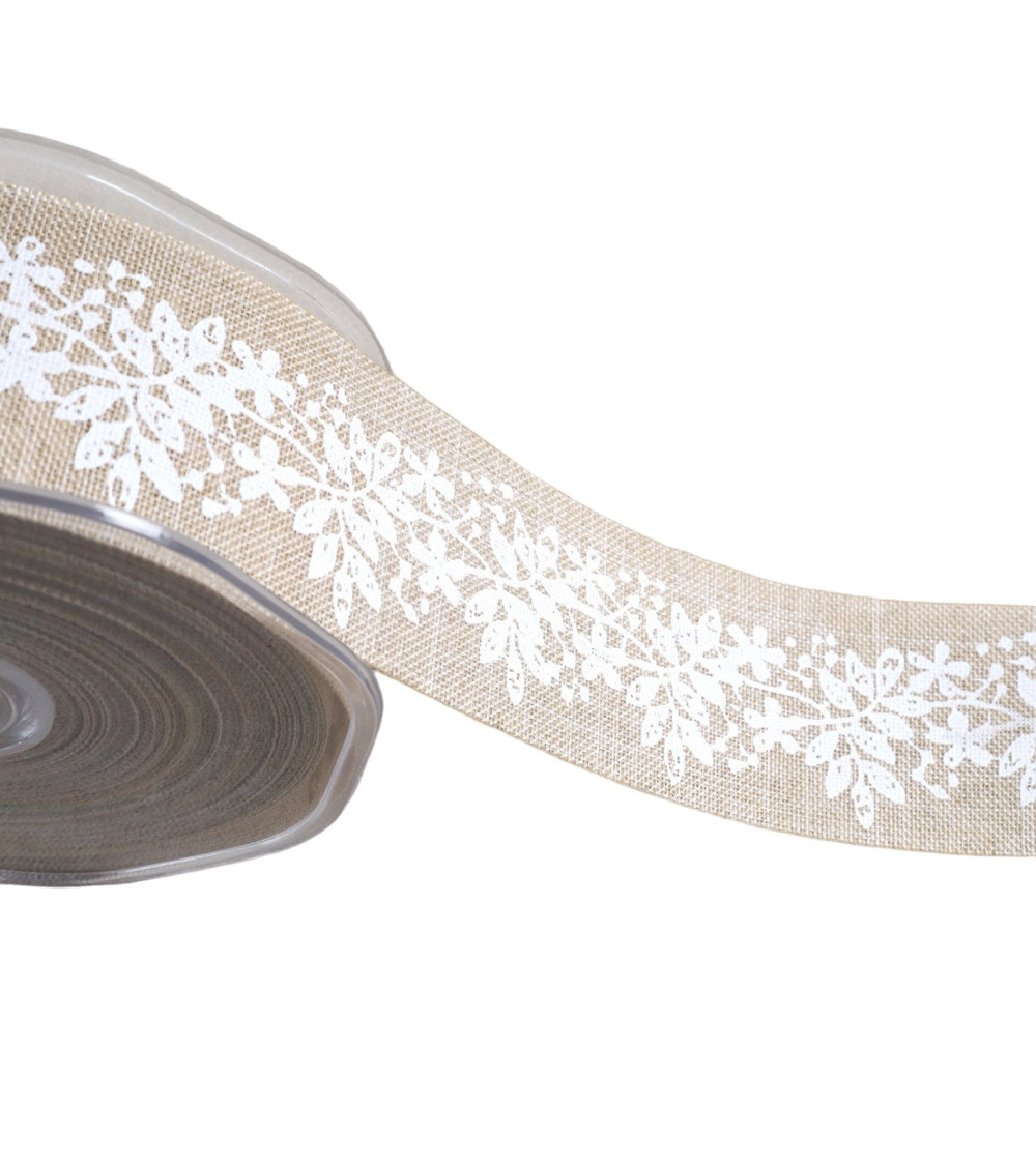 20m reel ribbon white white beige patterns 38mm