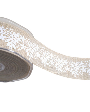 Spool of 20m ribbon with white, beige and white patterns 38mm
