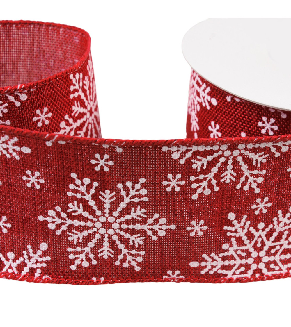 Ruban flocons 63mm rouge au mètre