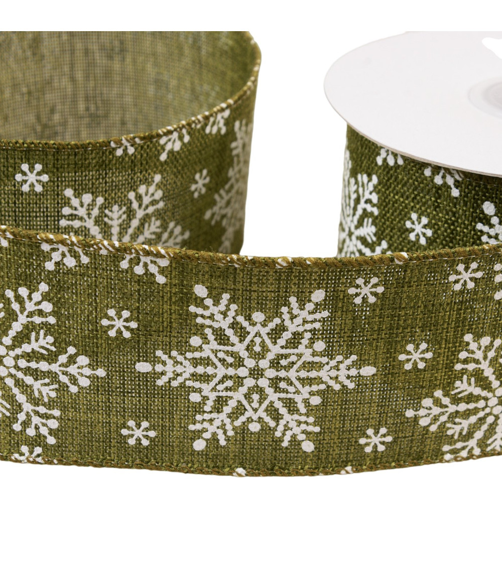 Snowflake ribbon 63mm green per meter