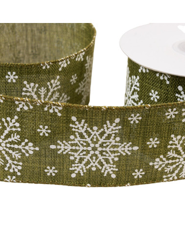 Snowflake ribbon 63mm green per meter