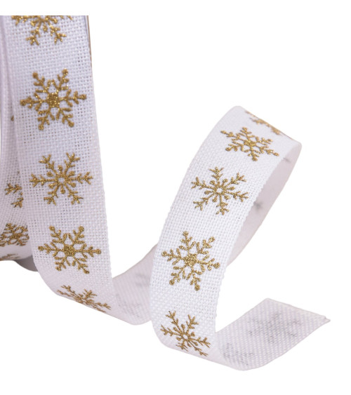 Ribbon small snowflakes 16mm white per meter
