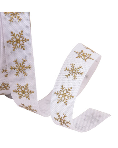 Ribbon small snowflakes 16mm white per meter