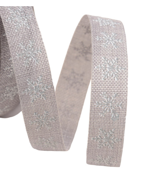 Ribbon small snowflakes 16mm gray per meter
