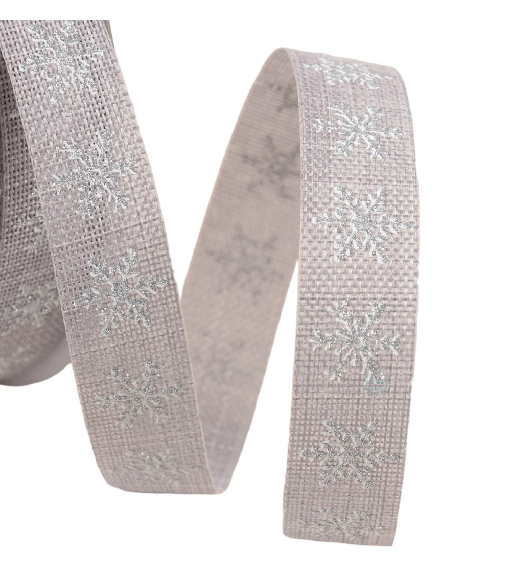 Ribbon small snowflakes 16mm gray per meter
