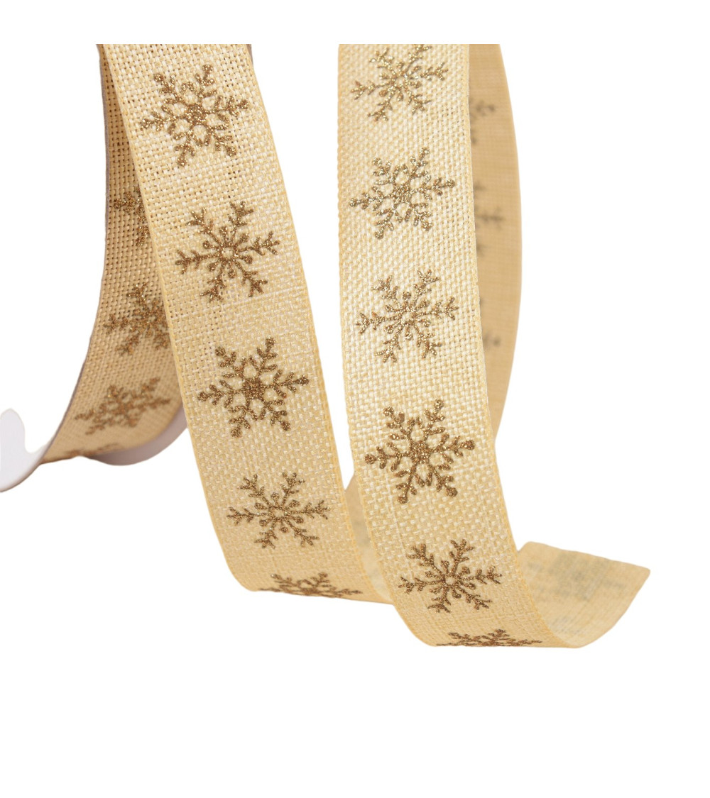 Ribbon small snowflakes 16mm beige per meter
