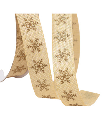 Ribbon small snowflakes 16mm beige per meter