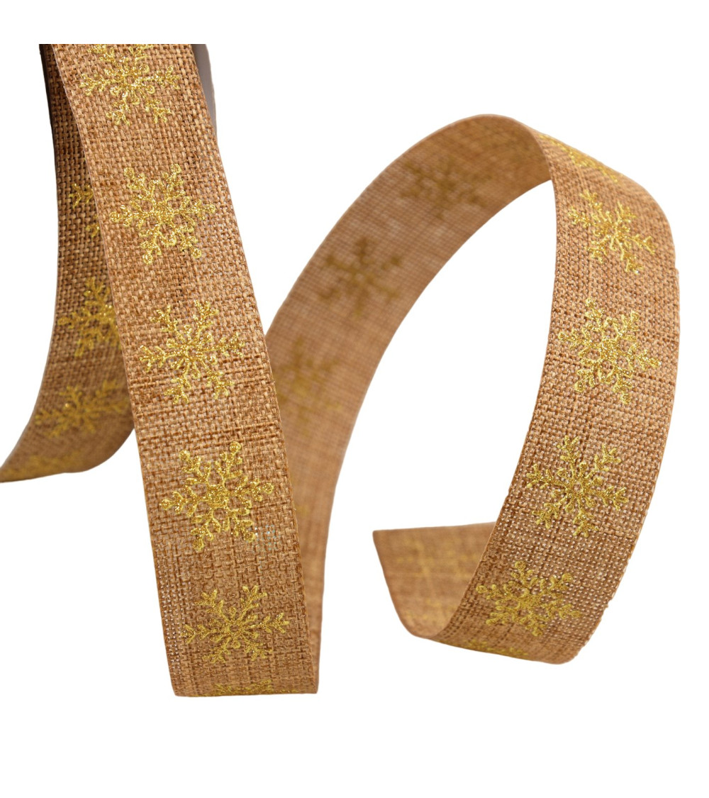 Ribbon small snowflakes 16mm chocolate brown per meter