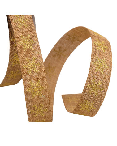 Ribbon small snowflakes 16mm chocolate brown per meter