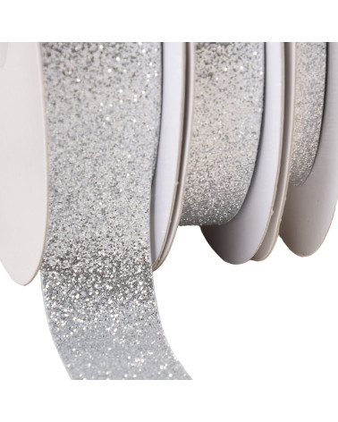 30m spool of silver glittering ribbon