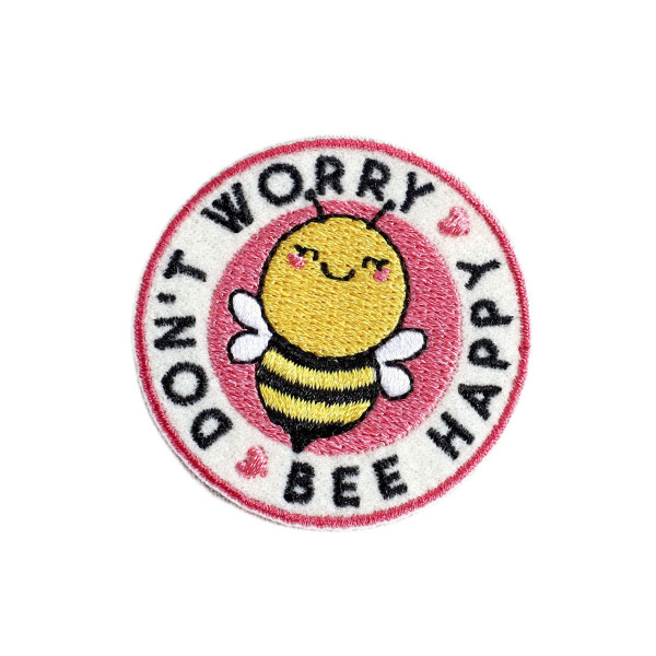 Ecusson thermocollant rigolo abeille joyeuse bee happy 4,5cm x4,5cm