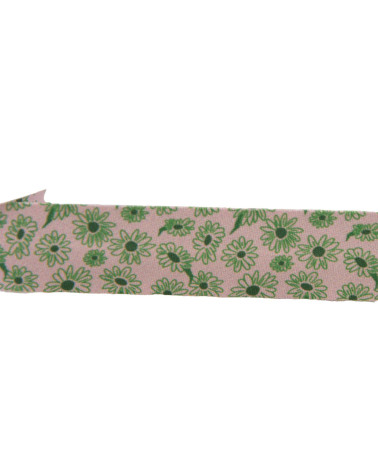 Spool of 25m bias binding with daisy flowers 20mm dark green made in France